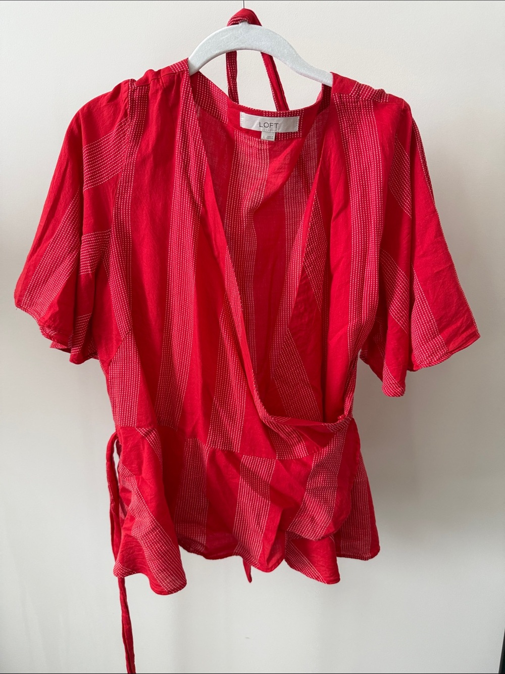 LOFT Bright Red Wrap Short Sleeve Blouse